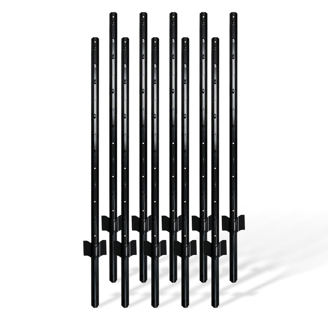 Juodi plieniniai tvoros stulpai, 90 cm, 10 vnt. rinkinys