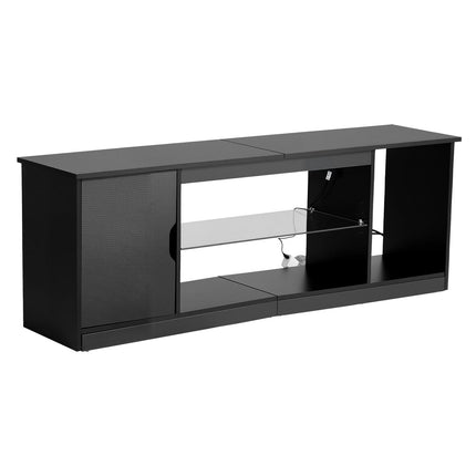 Black TV Stand for 65-Inch TVs, LED Lights, Adjustable Shelves