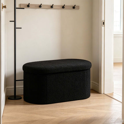 Juodas meškiuko audinio suoliukas daiktams – 38 x 76 x 38 cm