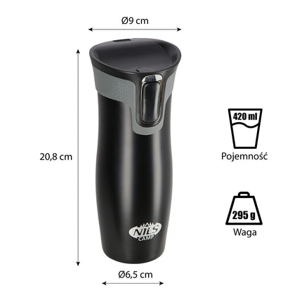 Juodas termo puodelis, 300 ml, dvigubomis sienelėmis