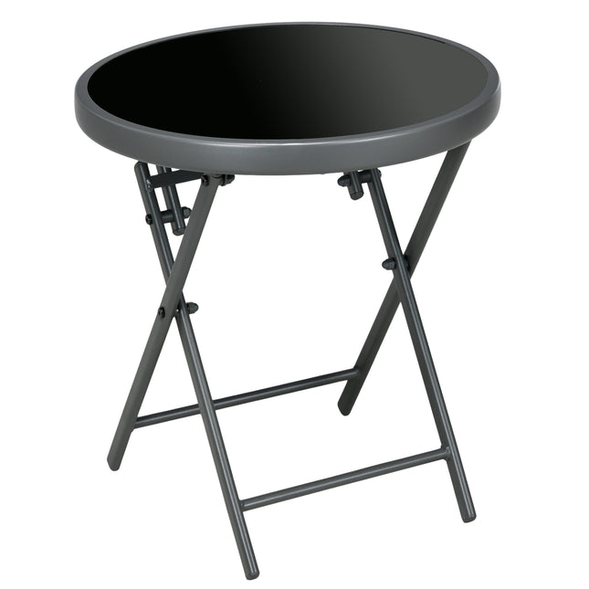 Black folding glass table - Compact for balcony & living room