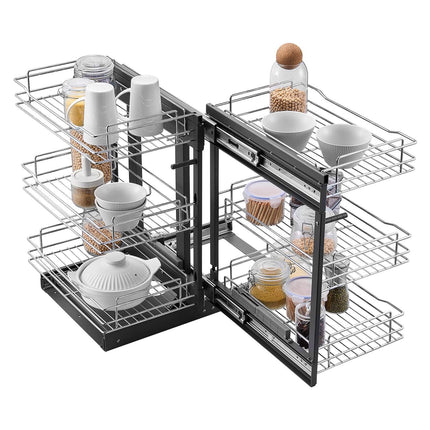Blind Corner Pull-Out Organizer, 3-Tier 6-Basket Chrome Steel