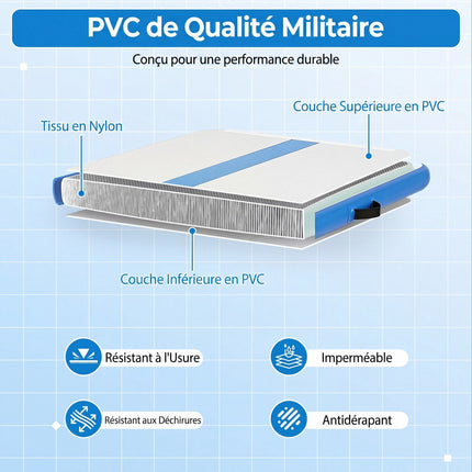 Mėlynas pripučiamas gimnastikos kilimėlis su elektrine pompa, PVC