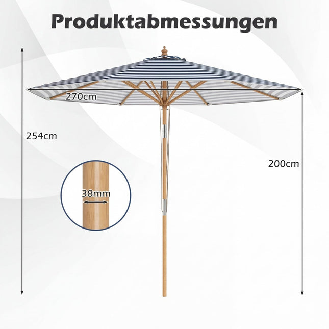 Mėlynai baltas dryžuotas kiemo skėtis, 270 cm, reguliuojamas kampas