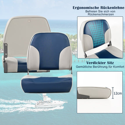 Boat Seat Set, 2-Piece, Foldable, Blue & Grey, PVC