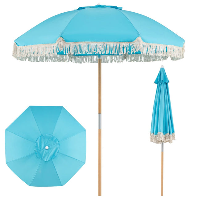 Boho sodo skėtis, 170 cm, mėlynas, reguliuojamo pasvirimo