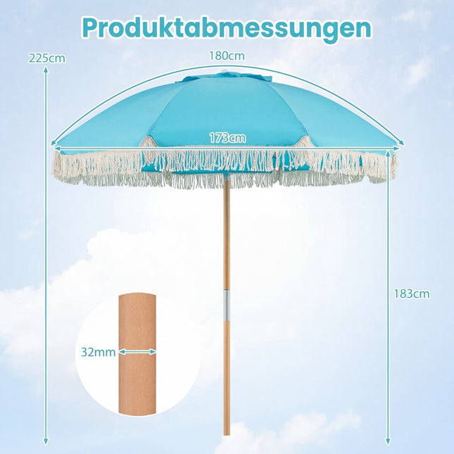 Boho sodo skėtis, 170 cm, mėlynas, reguliuojamo pasvirimo