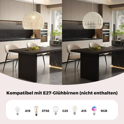 Boho pakabinamas šviestuvas, reguliuojamo aukščio, popierinis gaubtas