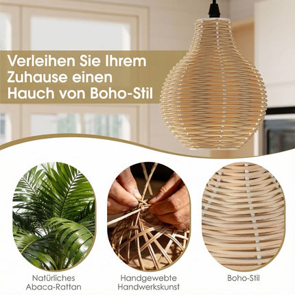 Boho rotango pakabinamas šviestuvas, 3 lempučių, reguliuojamo aukščio