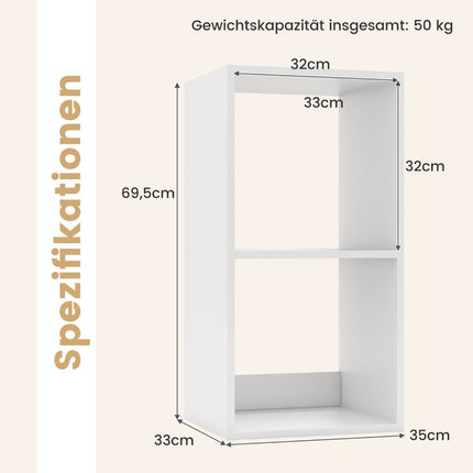 Bookcase with 2 compartments cube shelf standing shelf open shelf storage shelf for living room white