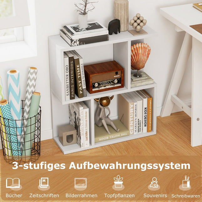 Knygų lentyna su 4 skyriais, šoninis staliukas, sofa-lova, naktinis staliukas, kambario pertvara, mediena, 50 x 17,5 x 55,5 cm, balta