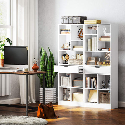 Knygų lentyna-stovi lentyna su 9 lentynomis, 1 stalčiumi, sandėliavimo lentyna su apsauga nuo pasvirimo, biuro lentyna svetainei, biuras, 60 x 26 x 158 cm, balta