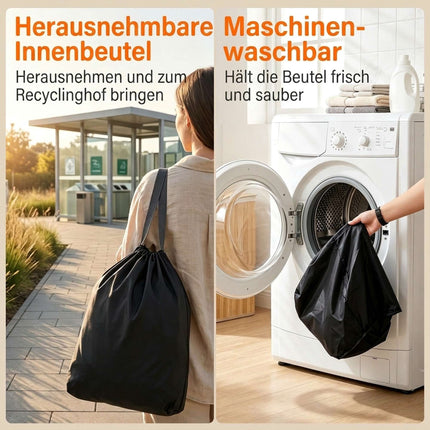 Bottle Deposit Collector with Lid 150 L, 2 Compartments, Bamboo, Natural, Beige