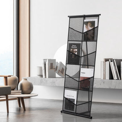 Brochure Display Stand, 4-Tier Mesh 8-Pocket With Bag