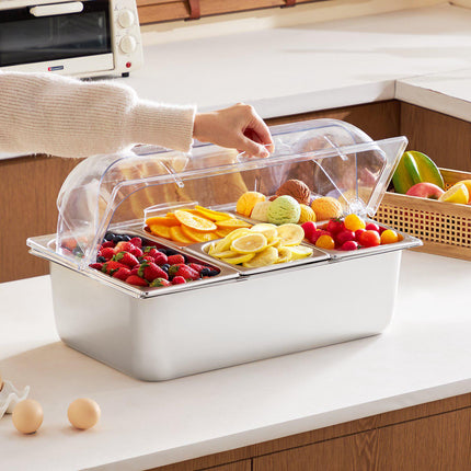 Buffet Condiment Server, 5-Pan Stainless Steel with Lid
