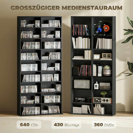 CD, DVD, „Blu-ray“ laikymo lentyna, 18 skyrių, juoda, reguliuojama