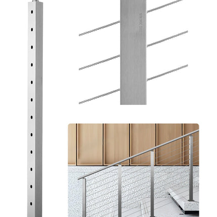 Cable Railing Post, 42x2x2 In, 30 Holes, 304 SS