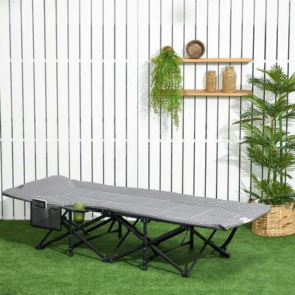 Camping bed with bag & cup holder, black, 120 kg capacity