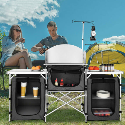 Camping Kitchen Table – Folding Cook Station, 3 Cabinets