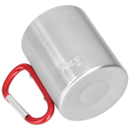 Kempingo puodelis su karabinu, 300 ml, nerūdijančio plieno