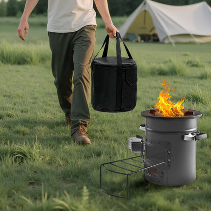 Camping Rocket Stove, Wood-Burning, Carry Bag, Steel
