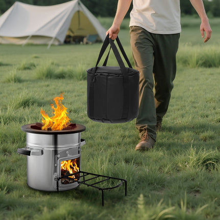 Camping Rocket Stove, Wood Burning, Stainless Steel, Carry Bag