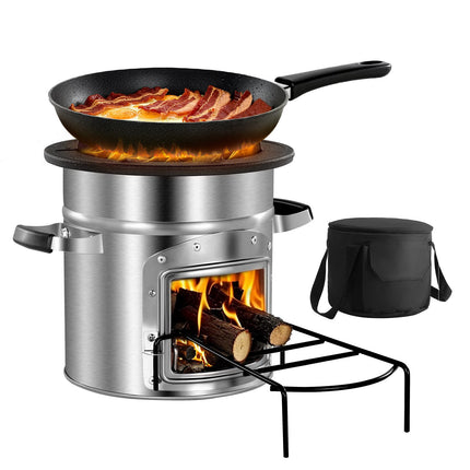 Camping Rocket Stove, Wood Burning, Stainless Steel, Carry Bag