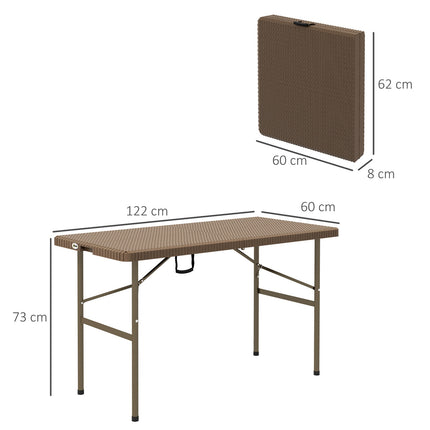 Kempingo stalas, sulankstomas, rotango imitacijos, 4 asmenims, sodo stalas, balkonas, terasa, HDPE, rudas