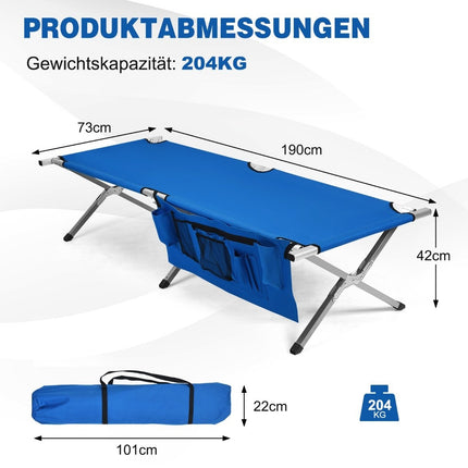 Kempingo lova, kempingo lova, sulankstoma lova, kempingo gultas, pakraunama iki 204 kg, 190 x 73 x 42 cm, mėlyna