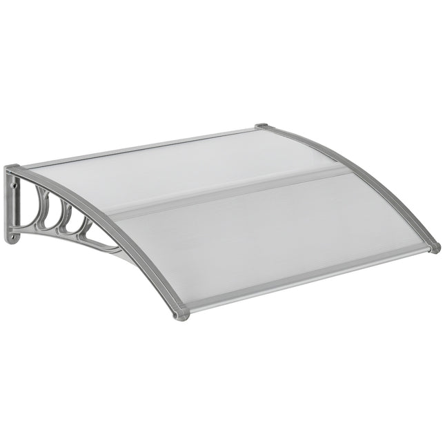 100 x 75 cm arkinis stogelis balkono durims, pagamintas iš aliuminio ir polikarbonato, su UV apsauga, apsauga nuo saulės, apsauga nuo lietaus, sidabro spalvos