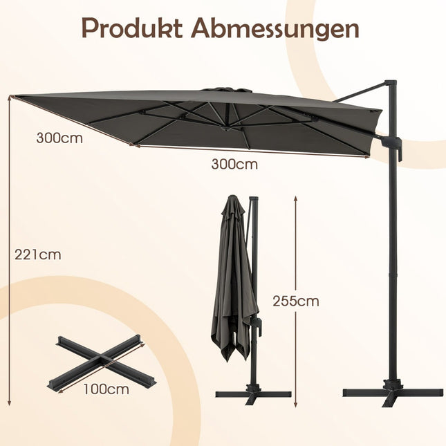 Konsolinis terasos skėtis 300x300 cm, 360° sukimasis