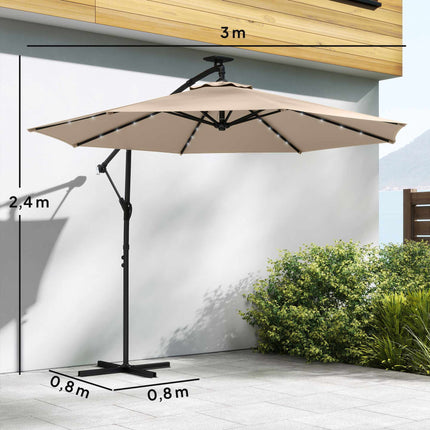 Konsolinis terasos skėtis su LED šviesa, 3x3m, smėlio spalvos