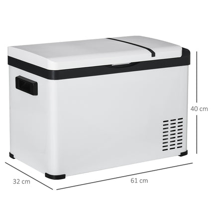Automobilinis šaldymo dėžė, 30 l, su LCD ekranu, kompresoriumi, automobiliniu šaldytuvu, elektriniu laivu, kemperiu, kelionėms, 12/24 V nuolatine srove ir 110-240 V kintamąja srove, balta