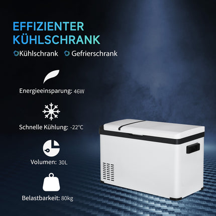 Automobilinis šaldymo dėžė, 30 l, su LCD ekranu, kompresoriumi, automobiliniu šaldytuvu, elektriniu laivu, kemperiu, kelionėms, 12/24 V nuolatine srove ir 110-240 V kintamąja srove, balta