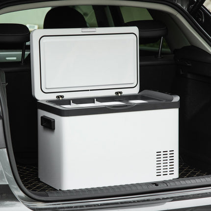 Automobilinis šaldymo dėžė, 30 l, su LCD ekranu, kompresoriumi, automobiliniu šaldytuvu, elektriniu laivu, kemperiu, kelionėms, 12/24 V nuolatine srove ir 110-240 V kintamąja srove, balta