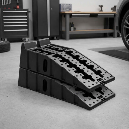 Car Ramps 2-Piece Set with 5 Tonne Capacity and Wheel Stop, Non-Slip, Black