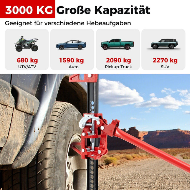 Automobilio domkratas 3T, aukšto pakėlimo universalus domkratas, visureigis, strypinė gervė, 112 cm, raudonas