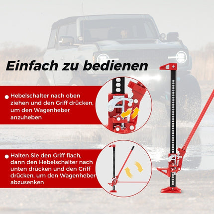 Automobilio domkratas 3T, aukšto pakėlimo universalus domkratas, visureigis, strypinė gervė, 112 cm, raudonas