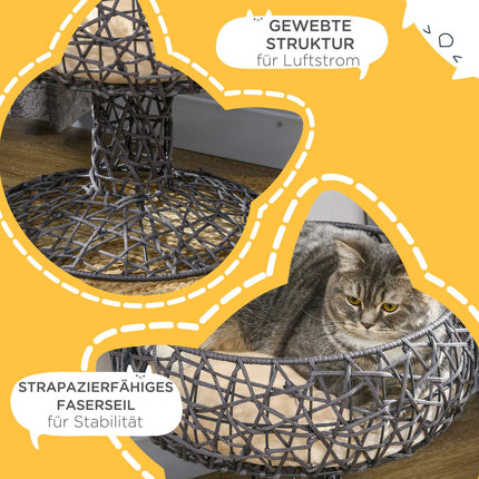 Elevated cat bed - wine glass shape, soft cushion, steel, purple