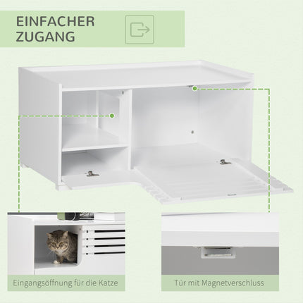 Kačių spintelė kačių kraiko dėžei, kačių namelis su magnetinėmis durelėmis, šoninio staliuko dizainas, MDF, balta