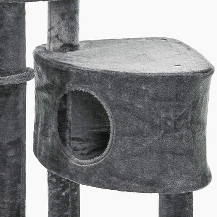 Katėms skirtas laipiojimo rėmas, lubinis, aukštas draskyklės stulpas su sizalio kolonomis, 220-265 cm, laipiojimo medis katėms, tamsiai pilkas