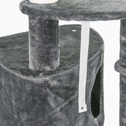 Katėms skirtas laipiojimo rėmas, lubinis, aukštas draskyklės stulpas su sizalio kolonomis, 220-265 cm, laipiojimo medis katėms, tamsiai pilkas