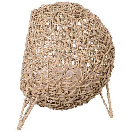 Kačių Namelis Iš Pe Ratano Su Pagalvėlėmis, Katės Miegamoji Vieta, Katės Ola Su Pakeltomis Kojelėmis, Natūralus, Ø52 X 58 Cm