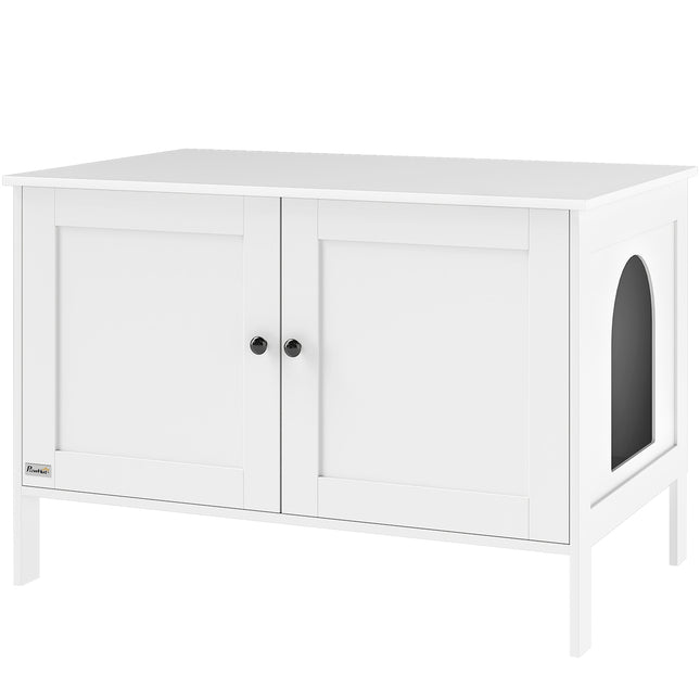 Kačių kraiko dėžės spintelė su durelėmis ir pertvara, 80 x 51 x 54 cm, balta