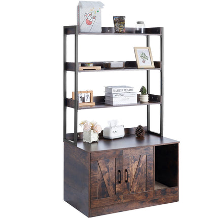 Cat Litter Box Enclosure Cabinet, 3 Storage Shelves, Large, Dark Brown