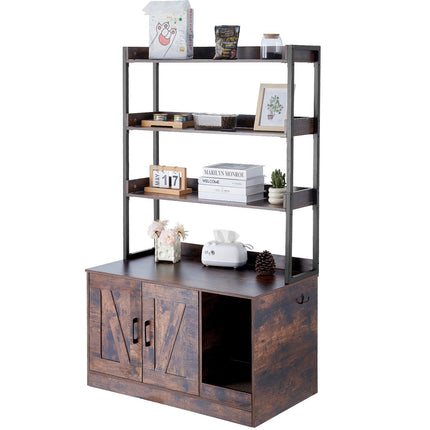 Cat Litter Box Enclosure Cabinet, 3 Storage Shelves, Large, Dark Brown
