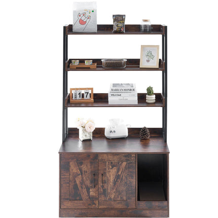 Cat Litter Box Enclosure Cabinet, 3 Storage Shelves, Large, Dark Brown