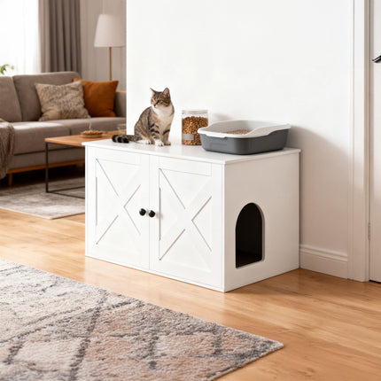 Kačių kraiko spintelė su šoniniu įėjimu ir pertvara