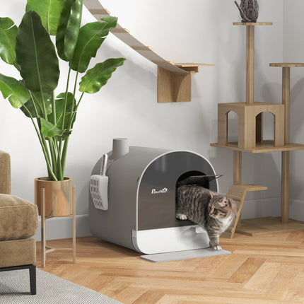 Cat box with lid and pull-out tray - Gray 5 kg