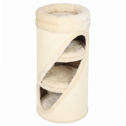 Cat Scratching Barrel 75 cm with 3 Caves and Washable Bed, Ø 35 cm, Beige